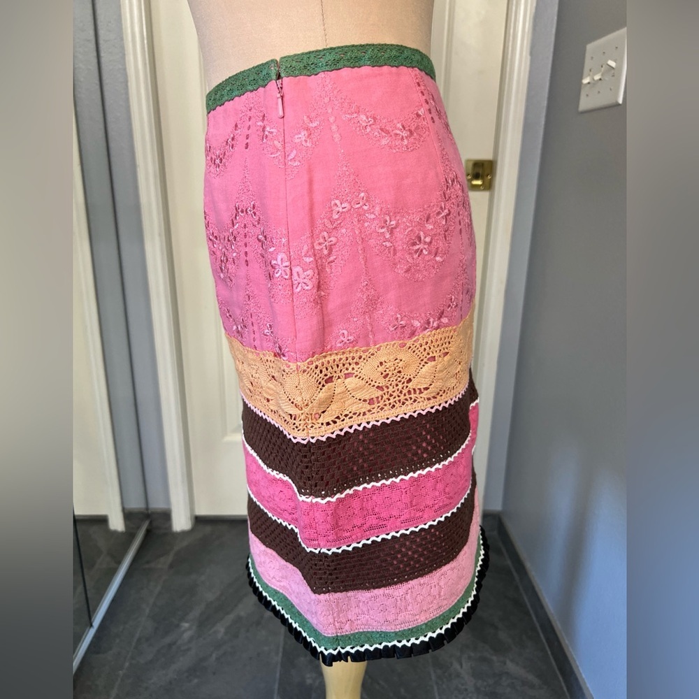 Boston Proper Pink Striped Floral Embroidered Crochet Lace Preppy‎ Boho Skirt - Picture 6 of 8